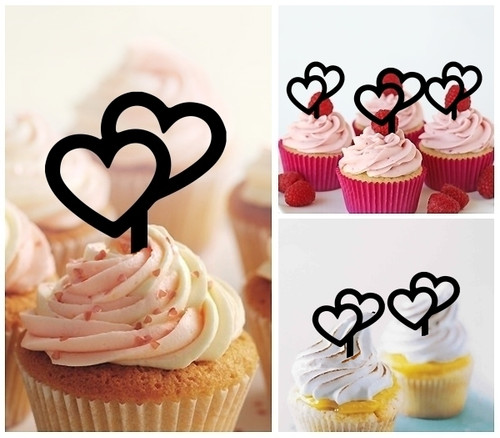 TA0720 Two Hearts Love Valentine Silhouette Party Wedding Birthday Acrylic Cupcake Toppers Decor 10 pcs