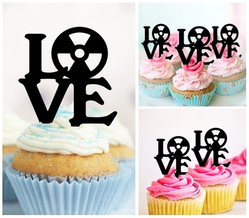 TA0755 Love Nuclear Symbol Silhouette Party Wedding Birthday Acrylic Cupcake Toppers Decor 10 pcs