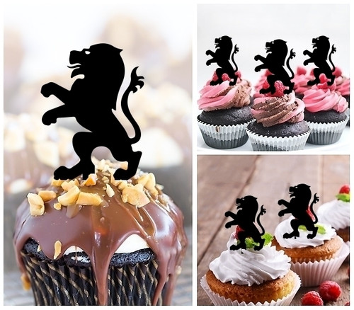 TA0857 Rampant Lion Silhouette Party Wedding Birthday Acrylic Cupcake Toppers Decor 10 pcs