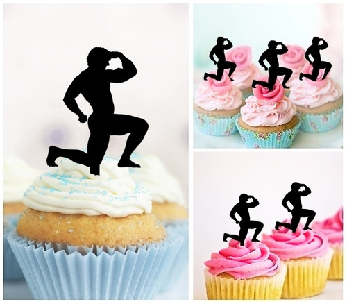 TA0954 Fitness Sportsman Silhouette Party Wedding Birthday Acrylic Cupcake Toppers Decor 10 pcs