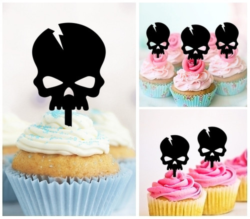 TA0964 Broken Skull Silhouette Party Wedding Birthday Acrylic Cupcake Toppers Decor 10 pcs