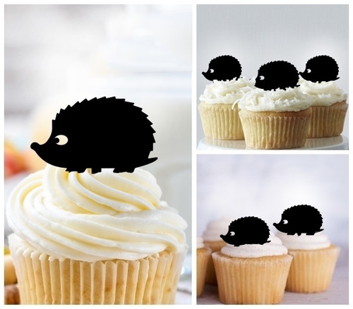 TA0965 Hedgehog Silhouette Party Wedding Birthday Acrylic Cupcake Toppers Decor 10 pcs