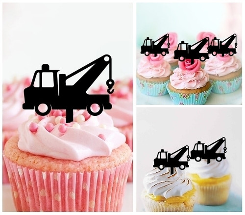 TA0993 Cute Tow Truck Silhouette Party Wedding Birthday Acrylic Cupcake Toppers Decor 10 pcs