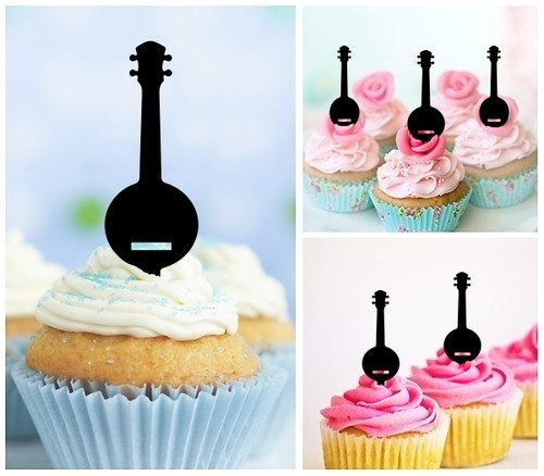 TA1018 Banjo Silhouette Party Wedding Birthday Acrylic Cupcake Toppers Decor 10 pcs