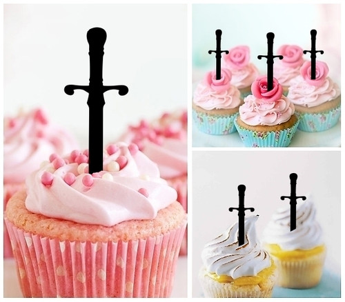 TA1053 Sword Weapon Silhouette Party Wedding Birthday Acrylic Cupcake Toppers Decor 10 pcs