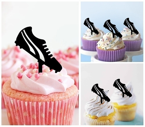 TA1089 Soccer Shoe Football Studs Silhouette Party Wedding Birthday Acrylic Cupcake Toppers Decor 10 pcs