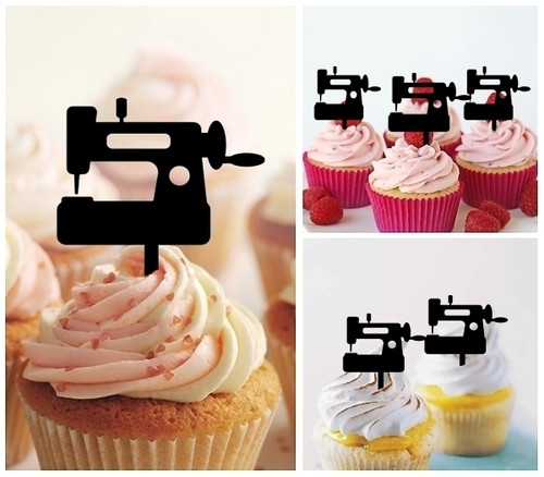 TA1090 Sewing Machine Silhouette Party Wedding Birthday Acrylic Cupcake Toppers Decor 10 pcs