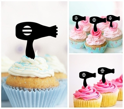 TA1141 Hair Blow Dryer Silhouette Party Wedding Birthday Acrylic Cupcake Toppers Decor 10 pcs