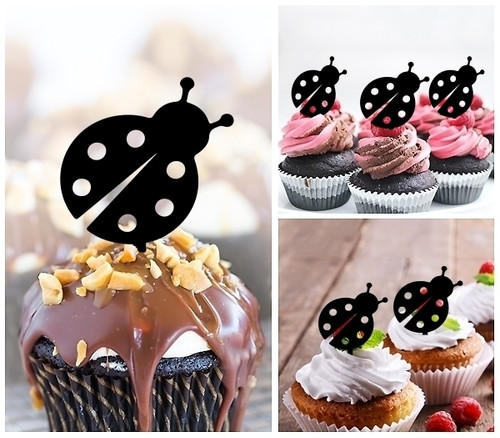 TA1147 Ladybug Silhouette Party Wedding Birthday Acrylic Cupcake Toppers Decor 10 pcs