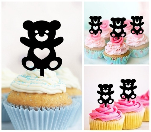 TA1154 Love Bear Silhouette Party Wedding Birthday Acrylic Cupcake Toppers Decor 10 pcs