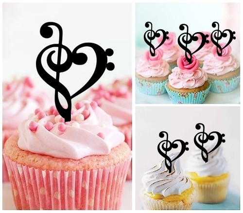 TA1163 Music Love Heart Silhouette Party Wedding Birthday Acrylic Cupcake Toppers Decor 10 pcs