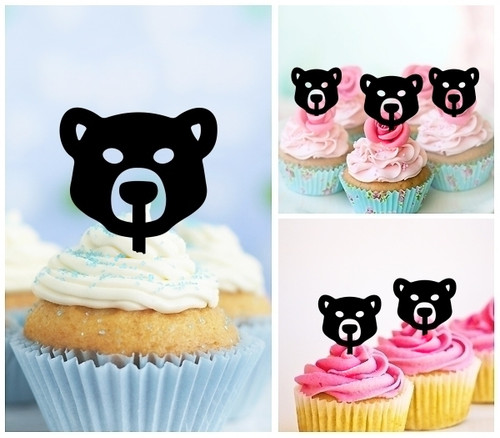 TA1178 Bear Head Silhouette Party Wedding Birthday Acrylic Cupcake Toppers Decor 10 pcs