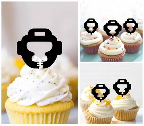 TA1186 Boxing Head Guard Silhouette Party Wedding Birthday Acrylic Cupcake Toppers Decor 10 pcs