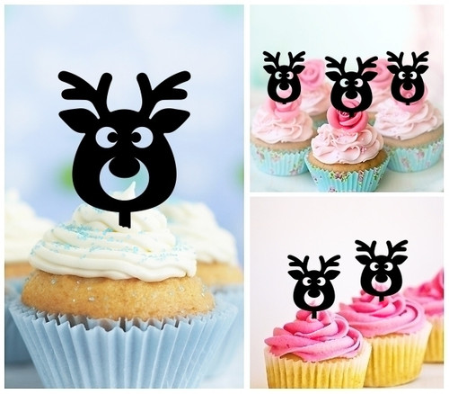 TA1198 Cute Deer Head Silhouette Party Wedding Birthday Acrylic Cupcake Toppers Decor 10 pcs