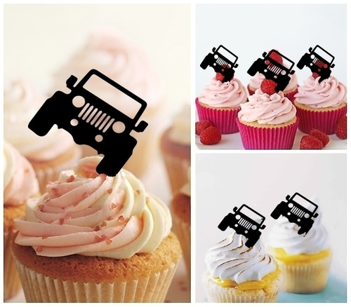 TA1210 Off Road Car Silhouette Party Wedding Birthday Acrylic Cupcake Toppers Decor 10 pcs