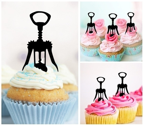 TA1211 Wine Bottle Opener Silhouette Party Wedding Birthday Acrylic Cupcake Toppers Decor 10 pcs