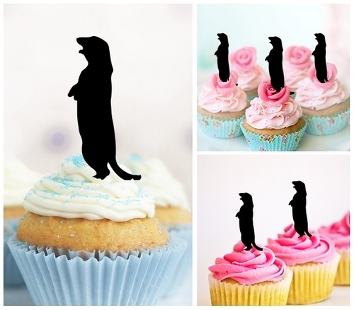 TA1224 Meerkat Silhouette Party Wedding Birthday Acrylic Cupcake Toppers Decor 10 pcs