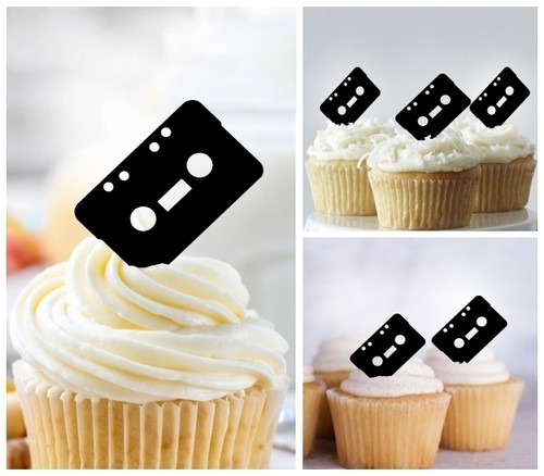 TA1225 Cassette Tape Silhouette Party Wedding Birthday Acrylic Cupcake Toppers Decor 10 pcs