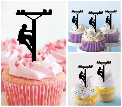 TA1229 Power Electrician Lineman Silhouette Party Wedding Birthday Acrylic Cupcake Toppers Decor 10 pcs
