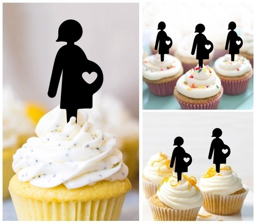 TA1236 Baby Pregnant Woman Silhouette Party Wedding Birthday Acrylic Cupcake Toppers Decor 10 pcs