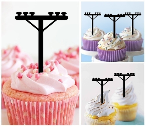 TA1259 Electric Pole Power Lines Silhouette Party Wedding Birthday Acrylic Cupcake Toppers Decor 10 pcs
