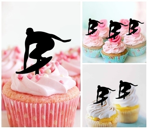 TA1263 Wave Surfer Male Silhouette Party Wedding Birthday Acrylic Cupcake Toppers Decor 10 pcs