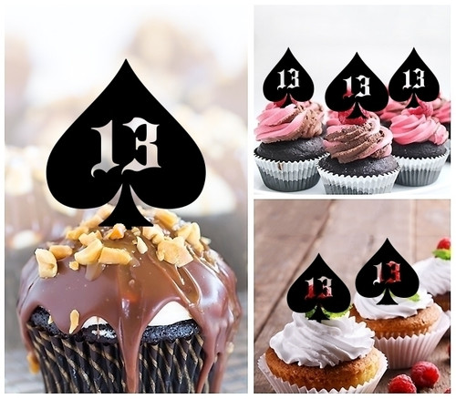 TA1277 Lucky Number 13 Silhouette Party Wedding Birthday Acrylic Cupcake Toppers Decor 10 pcs