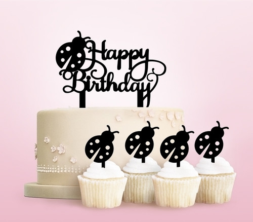 TC0227 Happy Birthday Lady Bug Party Wedding Birthday Acrylic Cake Topper Cupcake Toppers Decor Set 11 pcs