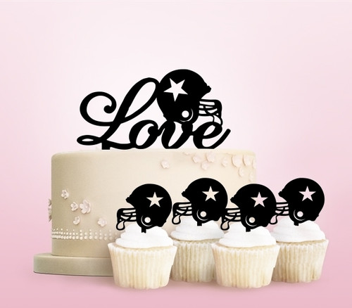 TC0233 Love Football Helmet Party Wedding Birthday Acrylic Cake Topper Cupcake Toppers Decor Set 11 pcs