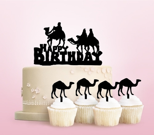 TC0239 Happy Birthday Camel Desert Party Wedding Birthday Acrylic Cake Topper Cupcake Toppers Decor Set 11 pcs