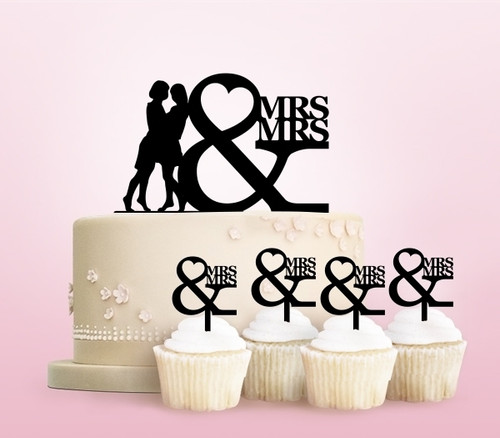TC0248 Mrs and Mrs Love Party Wedding Birthday Acrylic Cake Topper Cupcake Toppers Decor Set 11 pcs