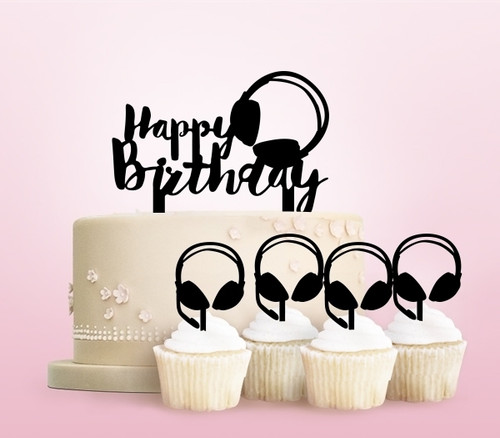 TC0251 Happy Birthday Headphone Party Wedding Birthday Acrylic Cake Topper Cupcake Toppers Decor Set 11 pcs