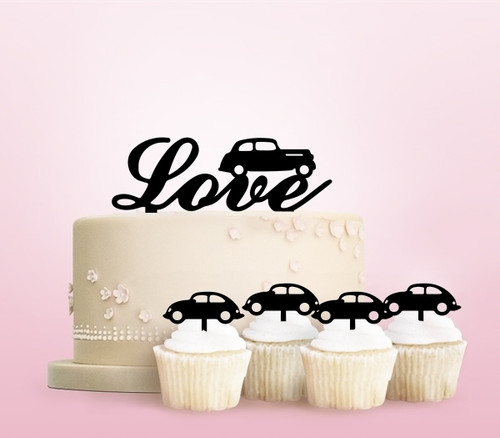 TC0261 Love Old Car Party Wedding Birthday Acrylic Cake Topper Cupcake Toppers Decor Set 11 pcs
