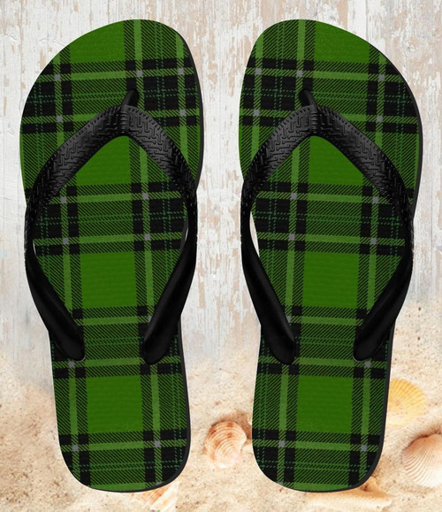 FA0238 Tartan Green Pattern Beach Slippers Sandals Flip Flops Unisex