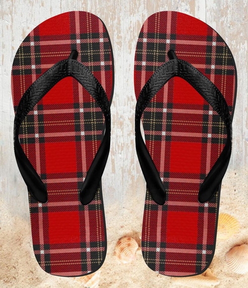 FA0239 Tartan Red Pattern Beach Slippers Sandals Flip Flops Unisex