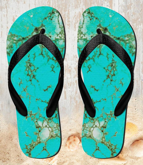FA0240 Turquoise Gemstone Texture Graphic Printed Beach Slippers Sandals Flip Flops Unisex