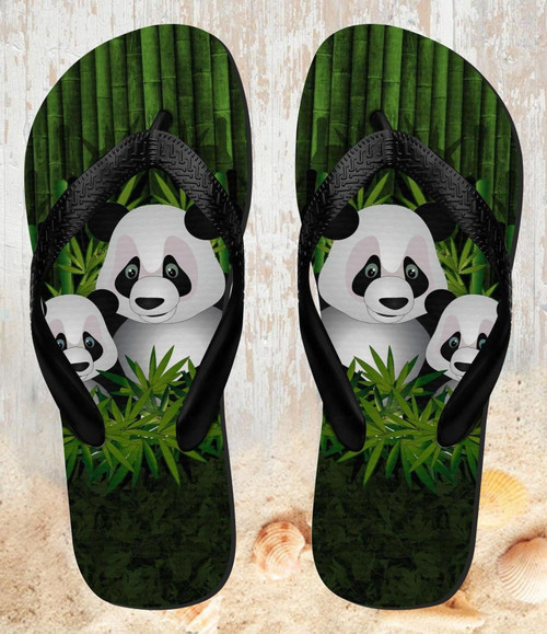 FA0257 Panda Family Bamboo Forest Beach Slippers Sandals Flip Flops Unisex