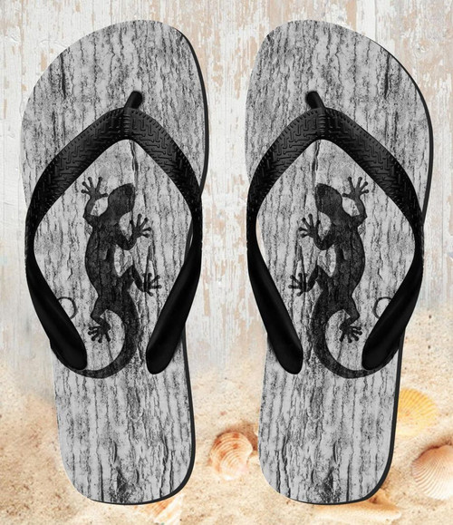 FA0261 Gecko Wood Graphic Printed Beach Slippers Sandals Flip Flops Unisex