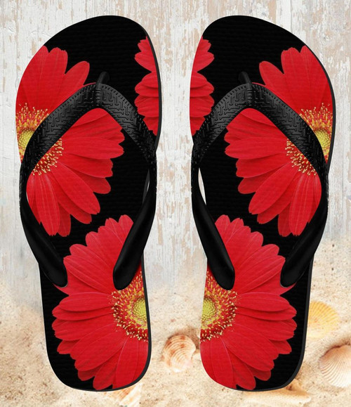 FA0266 Red Daisy flower Beach Slippers Sandals Flip Flops Unisex