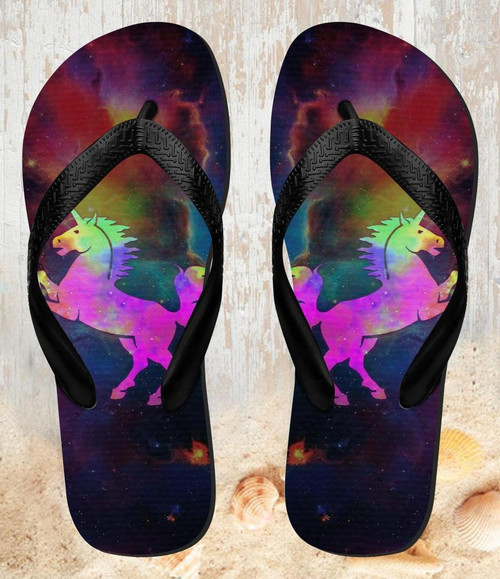 FA0269 Rainbow Unicorn Nebula Space Beach Slippers Sandals Flip Flops Unisex