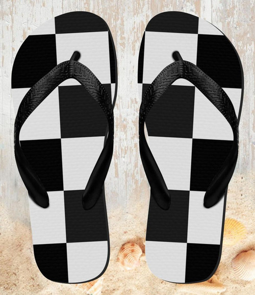 FA0271 Black and White Check Beach Slippers Sandals Flip Flops Unisex