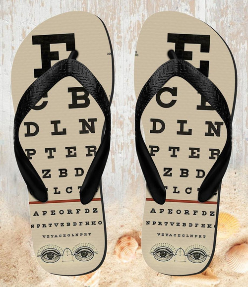 FA0272 Eye Exam Chart Decorative Decoupage Poster Beach Slippers Sandals Flip Flops Unisex