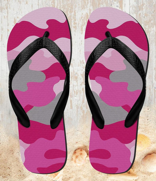 FA0279 Pink Camo Camouflage Beach Slippers Sandals Flip Flops Unisex