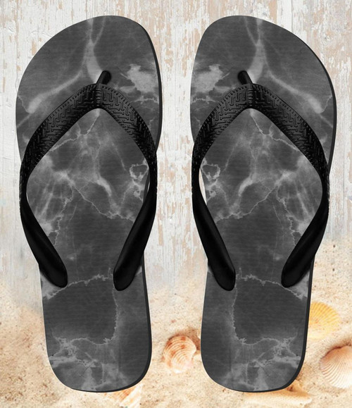 FA0280 Black Marble Graphic Printed Beach Slippers Sandals Flip Flops Unisex