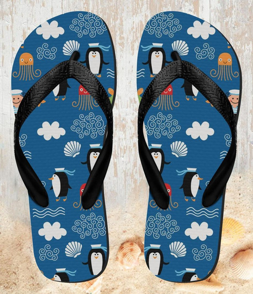 FA0290 Marine Penguin Pattern Beach Slippers Sandals Flip Flops Unisex