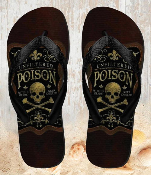 FA0303 Unfiltered Poison Vintage Glass Bottle Beach Slippers Sandals Flip Flops Unisex