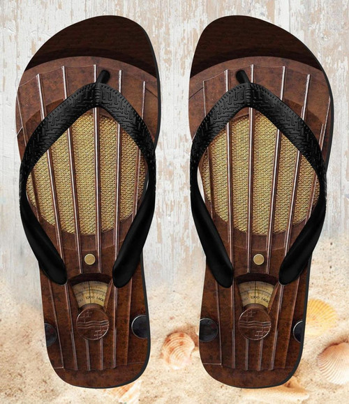 FA0304 Vintage Bakelite Deco Radio Beach Slippers Sandals Flip Flops Unisex
