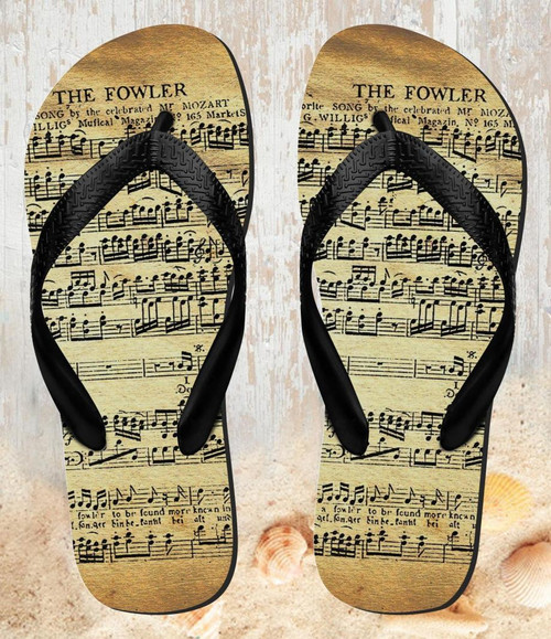 FA0308 The Fowler Mozart Music Sheet Beach Slippers Sandals Flip Flops Unisex