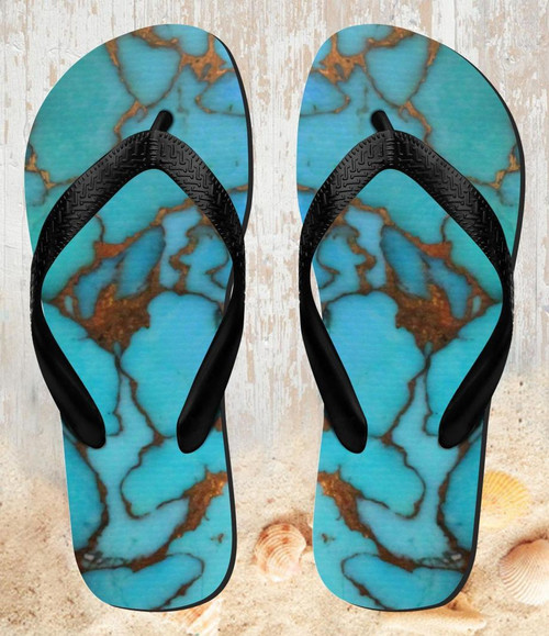 FA0317 Aqua Turquoise Gemstone Graphic Printed Beach Slippers Sandals Flip Flops Unisex