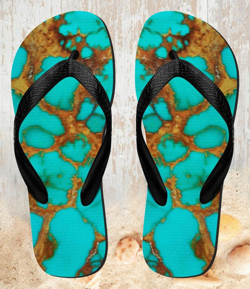 FA0318 Aqua Copper Turquoise Gemstone Graphic Beach Slippers Sandals Flip Flops Unisex